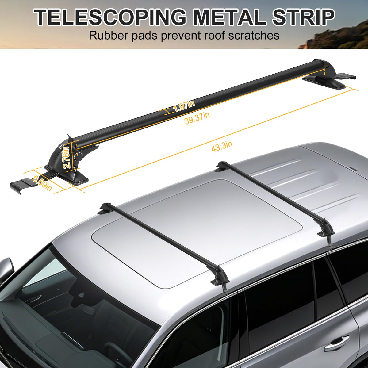 43" Universal Roof Rack Cross Bars for Naked Roofs - 165 lb Capacity, Lockable Aluminum