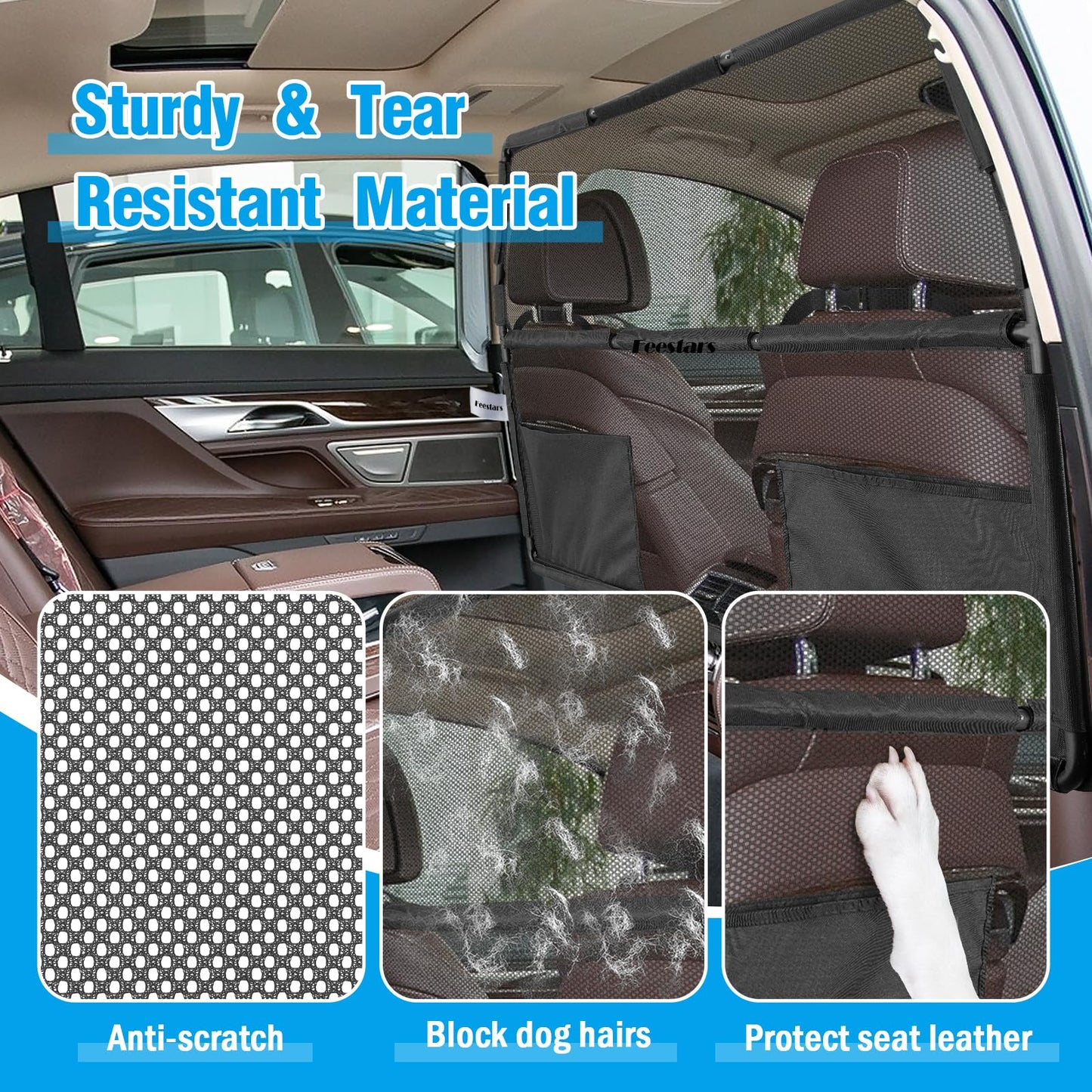 56" SUV/Truck Pet Barrier - See-Through Mesh Dog Divider for Cargo Area