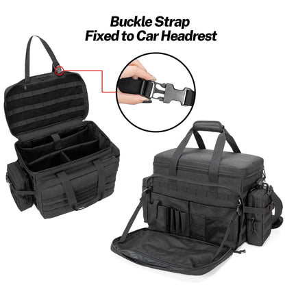Patrol Bag Law Enforcement, Duty Bag for Police Equipment with 2 Detachable MOLLE Pouches & Laptop Layer (up to 15.6"), Bailout Tactical Organizer for Car Front Seat - OHMU