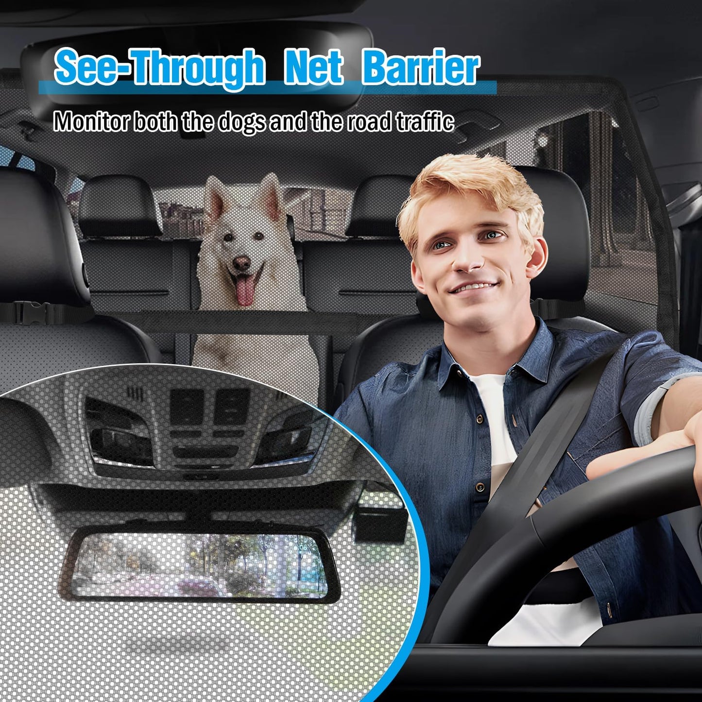 56" SUV/Truck Pet Barrier - See-Through Mesh Dog Divider for Cargo Area