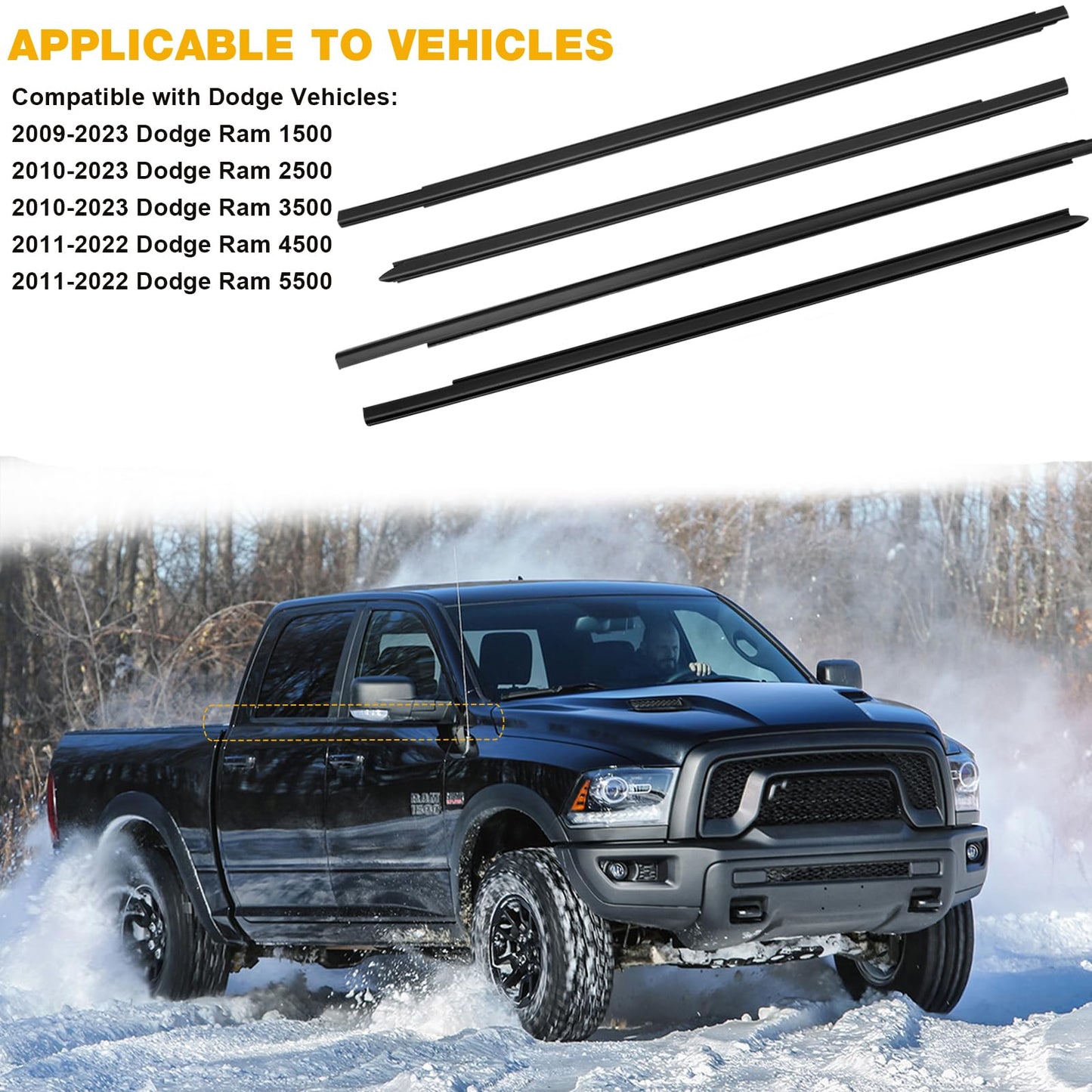 4-PCS Window Weatherstrip Seal Kit for 2009-2023 Dodge Ram Crew Cab - Replaces 55112376AH/55372138AH etc.