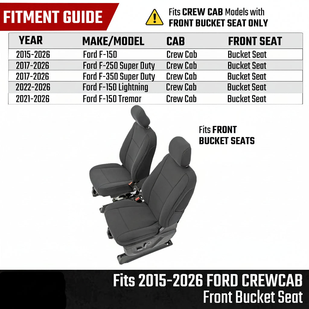 Neoprene Front Seat Covers for 2015-2022 Ford F-150 & 2017-2022 Super Duty (Black)