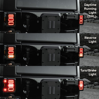 Jeep Wrangler JK LED Tail Lights (2007-2018) - Hexagon Smoke Lens, Plug and Play