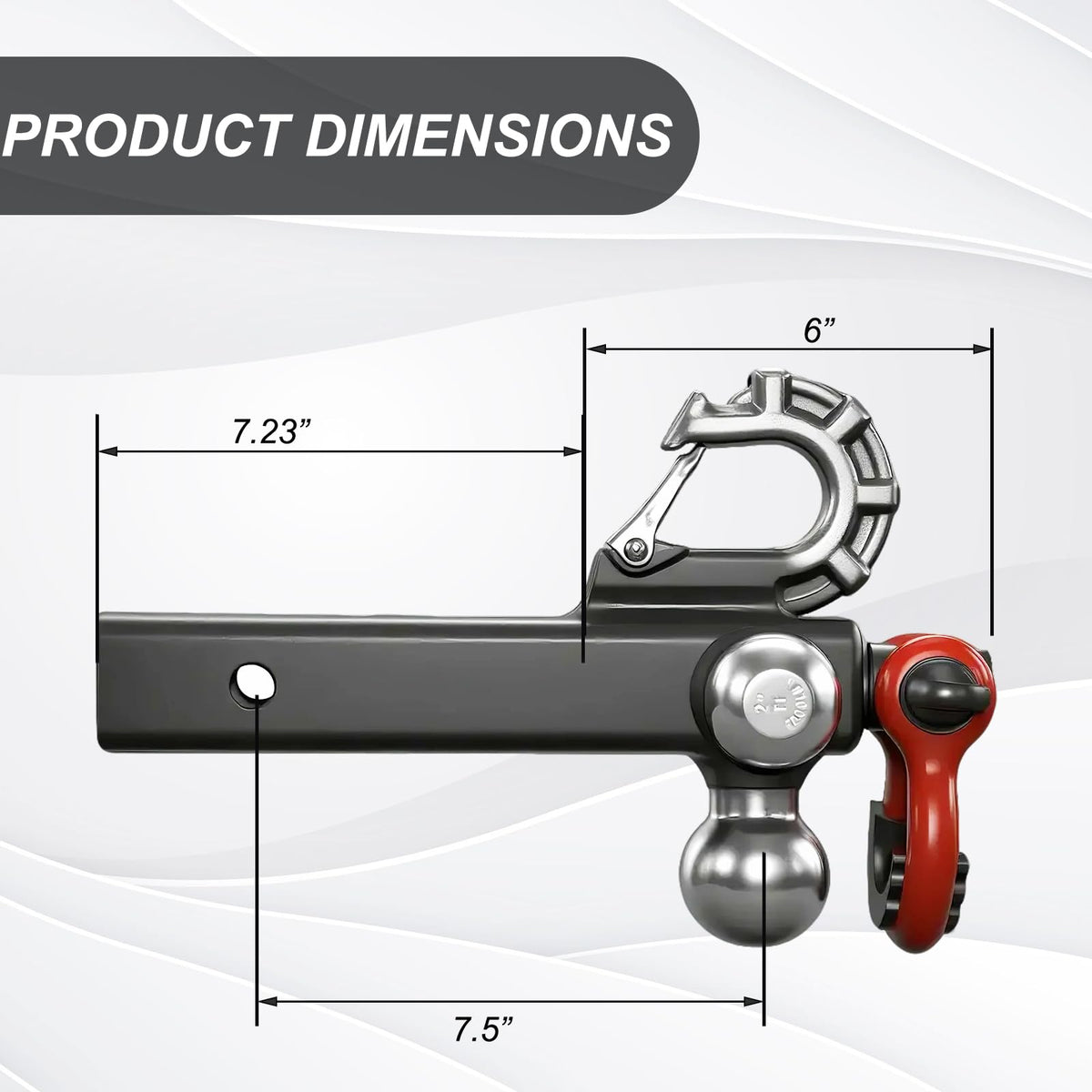 10,000 lb Tri-Ball Mount with Shackle for 2" Hitch - Rotatable Locking, Chrome Balls (1-7/8"/2"/2-5/16")