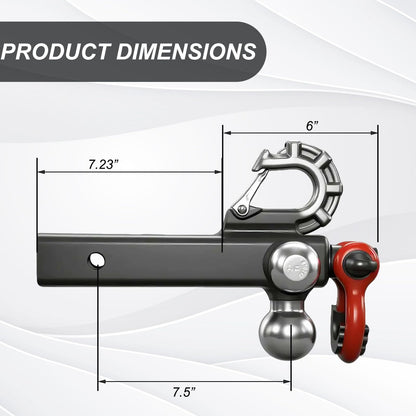10,000 lb Tri-Ball Mount with Shackle for 2" Hitch - Rotatable Locking, Chrome Balls (1-7/8"/2"/2-5/16")
