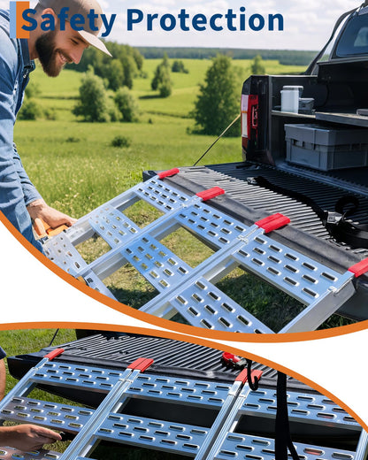 Aluminum Tri-Fold Ramp with Treads—1,500lb Capacity/500lb per Section, 50” W x 76” L