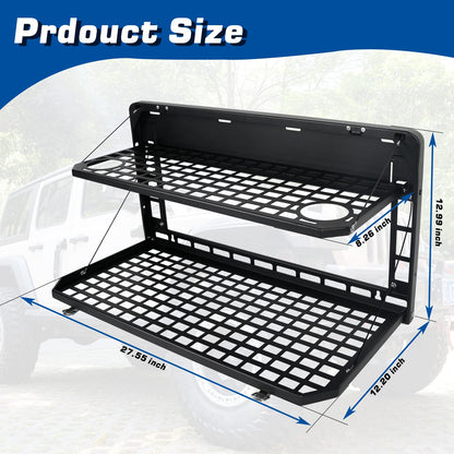2-Tier Tailgate Table Rear Foldable Storage Cargo Rack for 2007-2022 Jeep Wrangler JK&JL