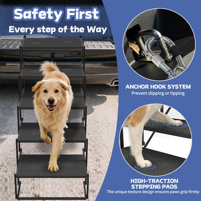 5-Step Dog Car Stairs - Upgraded Load Capacity for Large Dogs, Sturdy Portable Design