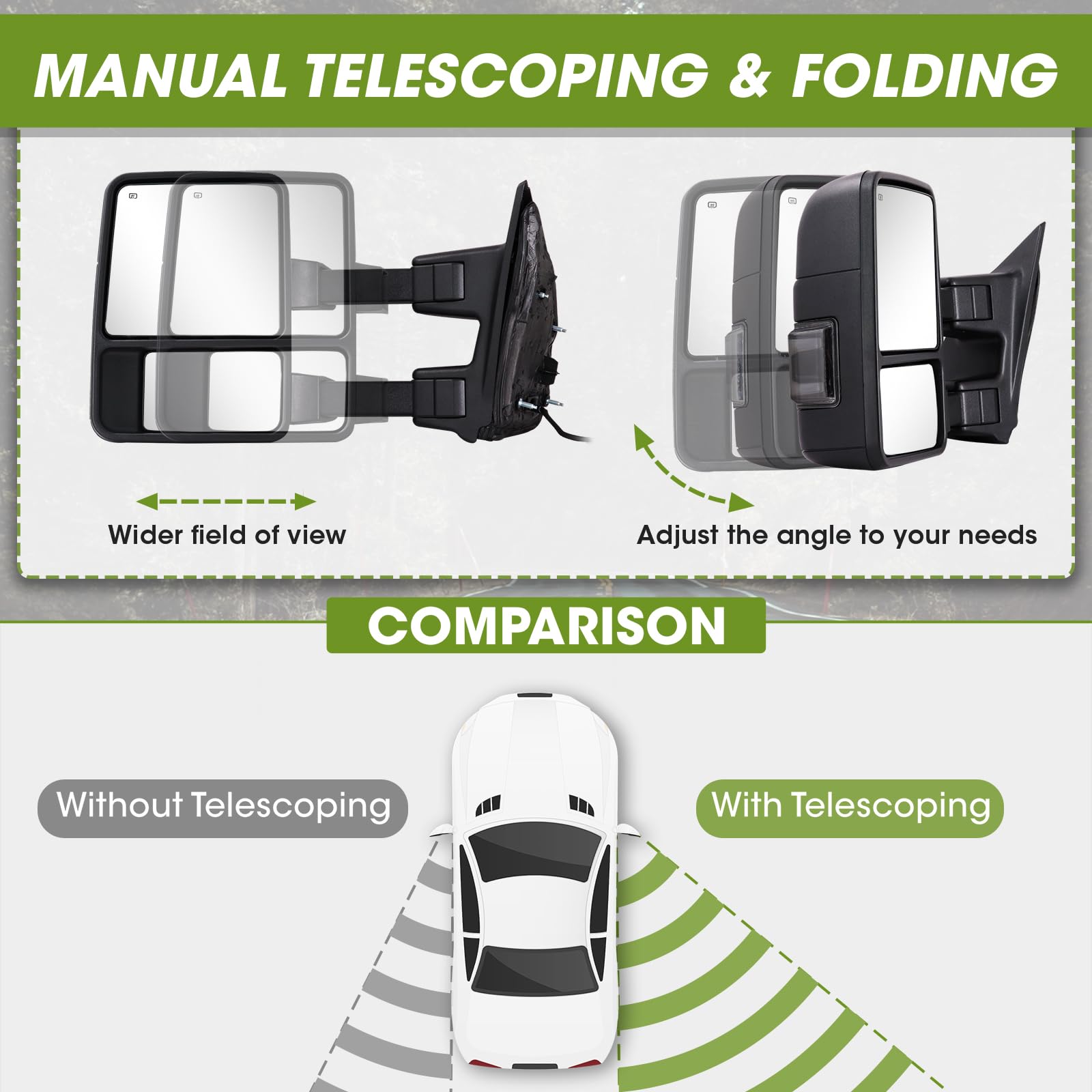 C-type Upgrade Towing Mirrors for 1999-2016 F250 F350 F450 F550 with Power Glass - OHMU
