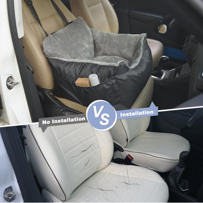 Dog Car Seat with Storage Pockets and Clip-On Leash Portable Car Travel Carrier Bed for Small Dogs