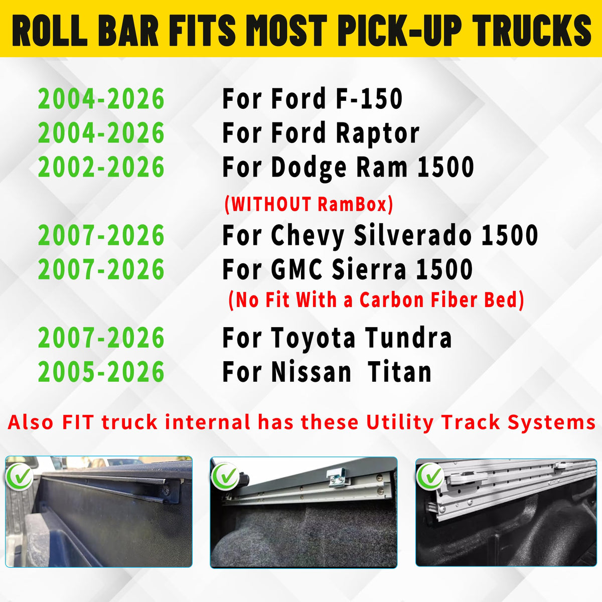 Truck Roll Bar with Cargo Carrier Basket Compatible with Ford F150, Ram 1500, Chevy Silverado, Tundra, Titan & GMC Sierra