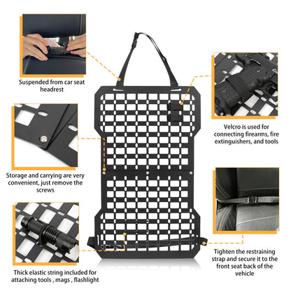 Universal MOLLE Panel for Trucks - Tactical Seat Back Organizer with Gun Mount