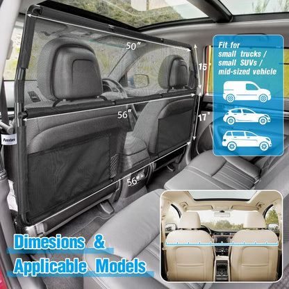 56" SUV/Truck Pet Barrier - See-Through Mesh Dog Divider for Cargo Area
