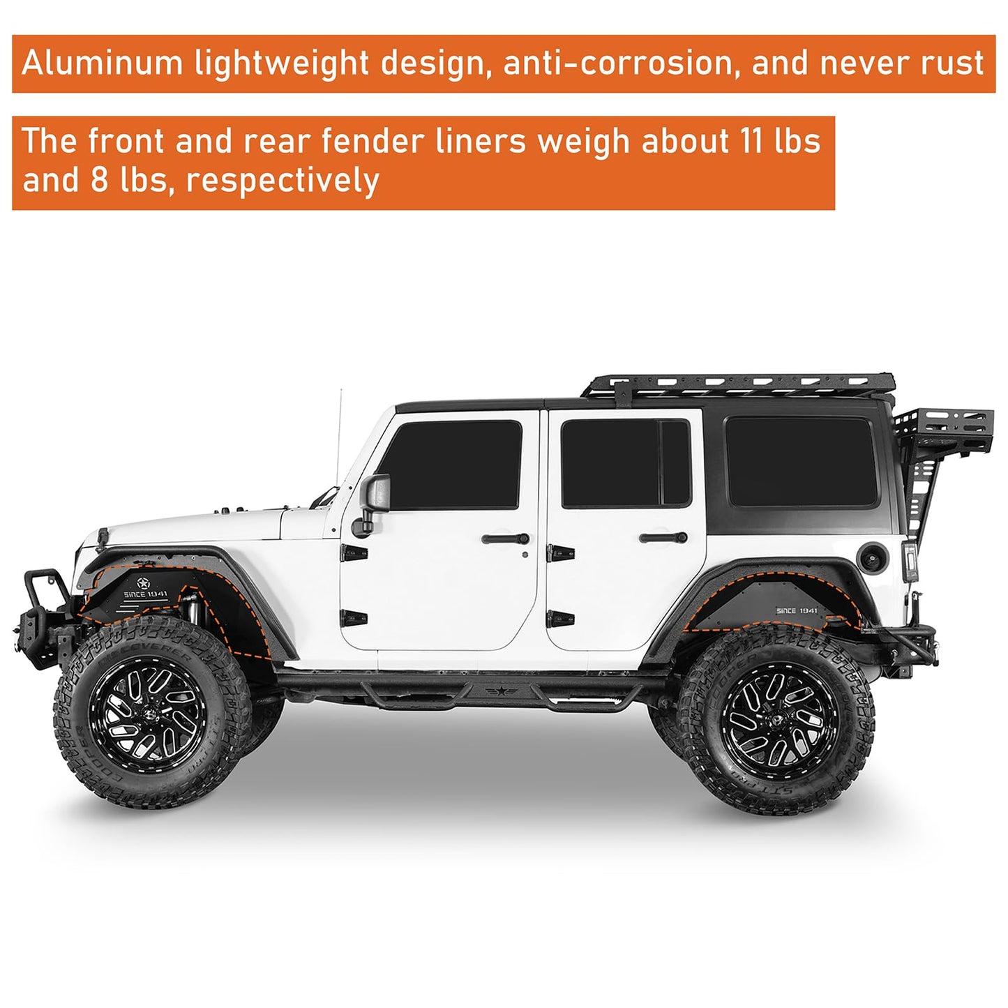 Splash & Mud Guard Liners - 4PC Aluminum Inner Fenders for Jeep JK 2007-2018