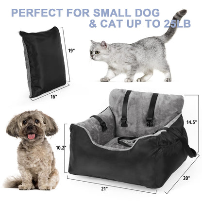 Dog Car Seat with Storage Pockets and Clip-On Leash Portable Car Travel Carrier Bed for Small Dogs