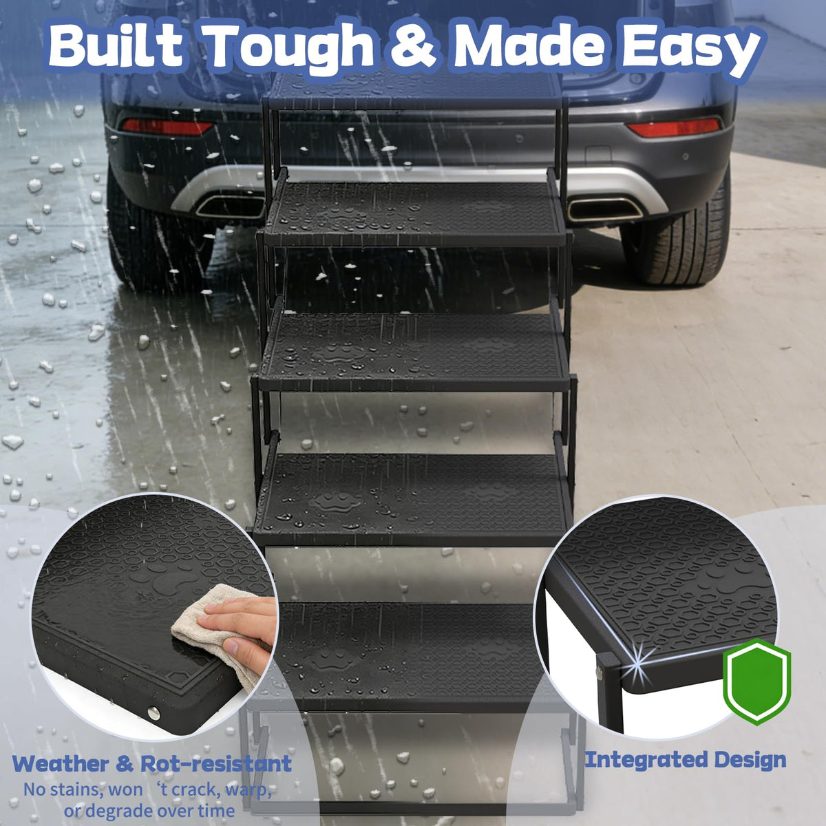 5-Step Dog Car Stairs - Upgraded Load Capacity for Large Dogs, Sturdy Portable Design