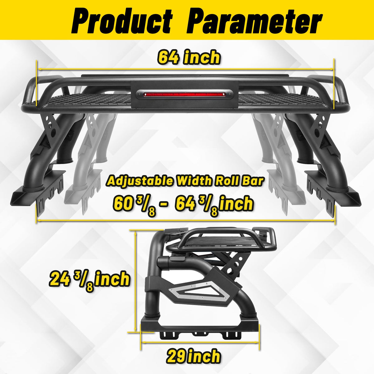 Truck Roll Bar with Cargo Carrier Basket Compatible with Ford F150, Ram 1500, Chevy Silverado, Tundra, Titan & GMC Sierra