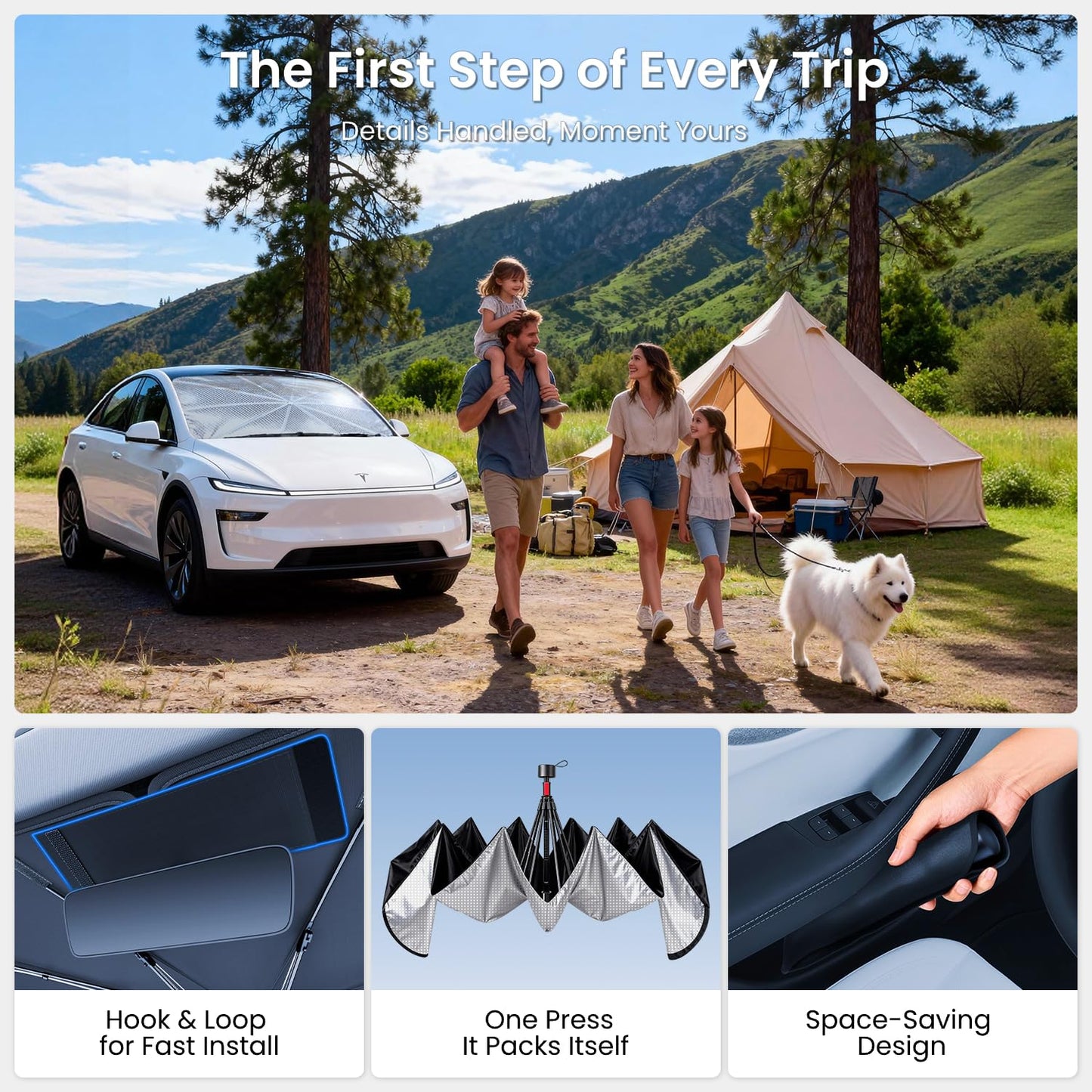 Truck Windshield Umbrella Sun Shade - Ice Crystal Coating, 99.9% UV/Heat Block for F-150/Silverado/Tundra/RAM/Sierra
