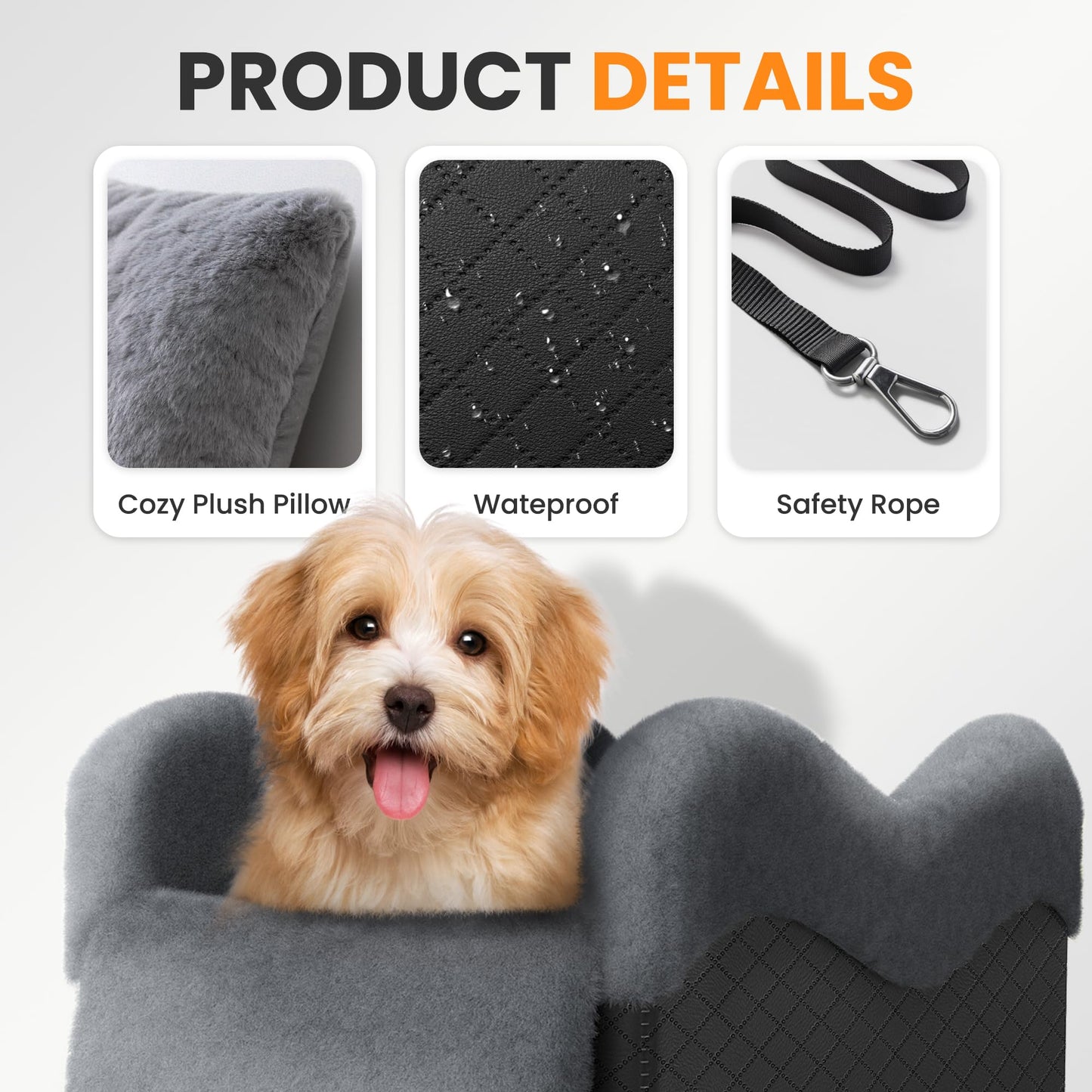 Center Console Dog Car Seat for Small Dogs Under 11lbs, Grey