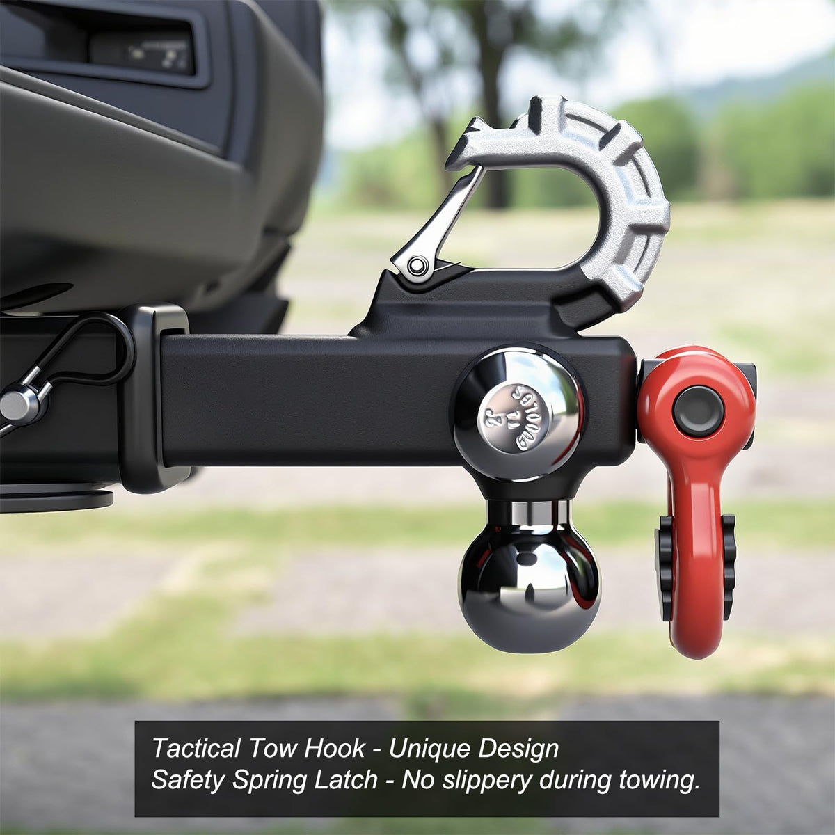 10,000 lb Tri-Ball Mount with Shackle for 2" Hitch - Rotatable Locking, Chrome Balls (1-7/8"/2"/2-5/16")