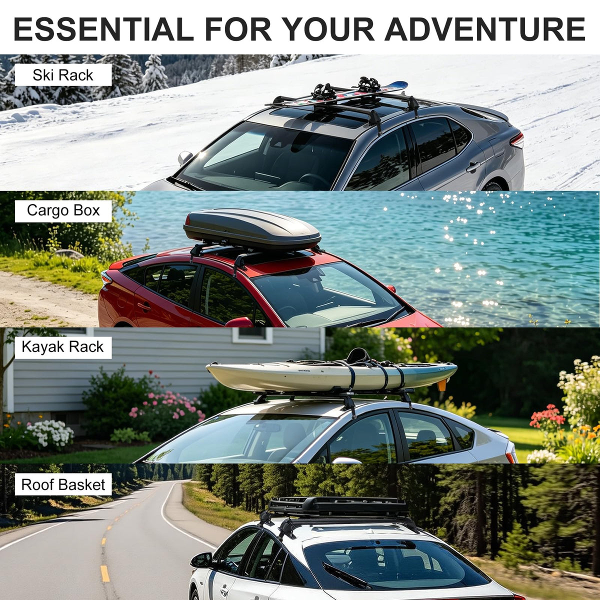 43" Universal Roof Rack Cross Bars for Naked Roofs - 165 lb Capacity, Lockable Aluminum