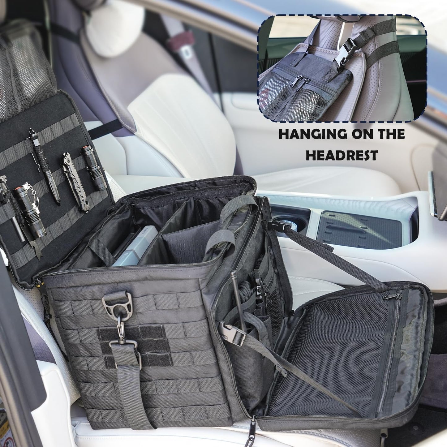 Tactical Patrol Bag - MOLLE Law Enforcement Seat Organizer with Quick-Access Hooks