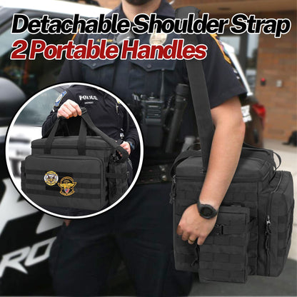 Patrol Bag Law Enforcement, Duty Bag for Police Equipment with 2 Detachable MOLLE Pouches & Laptop Layer (up to 15.6"), Bailout Tactical Organizer for Car Front Seat - OHMU