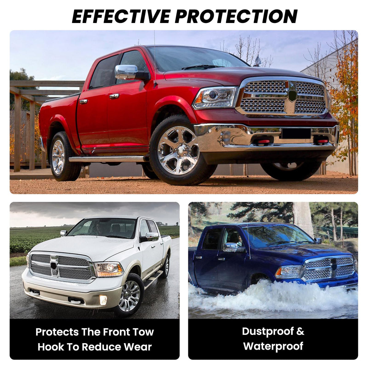 Tow Hook Covers for Dodge RAM 1500 2009-2018/DS Classic 2019-2026 (Not fit Rebel & Warlock)
