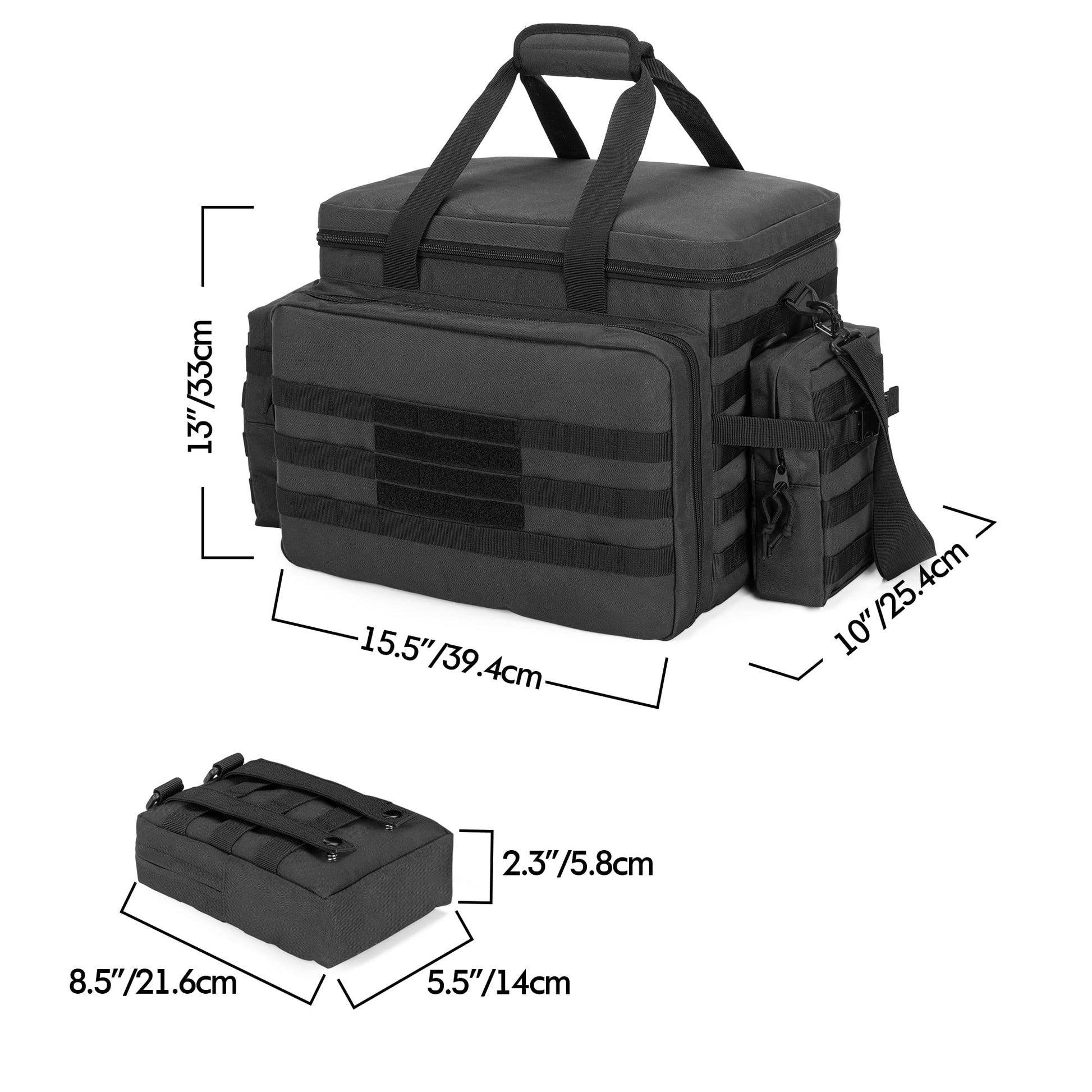 Patrol Bag Law Enforcement, Duty Bag for Police Equipment with 2 Detachable MOLLE Pouches & Laptop Layer (up to 15.6"), Bailout Tactical Organizer for Car Front Seat - OHMU
