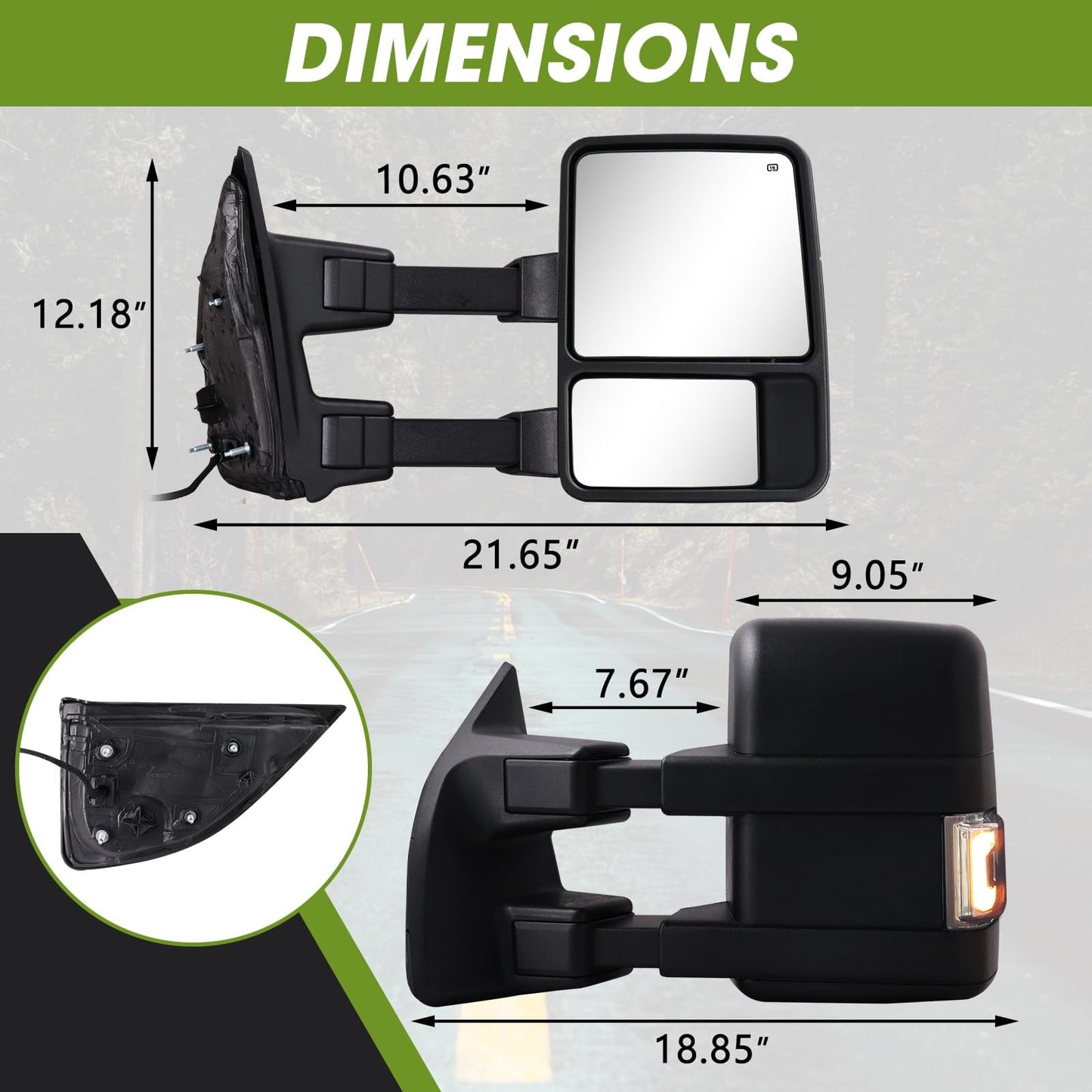 C-type Upgrade Towing Mirrors for 1999-2016 F250 F350 F450 F550 with Power Glass - OHMU