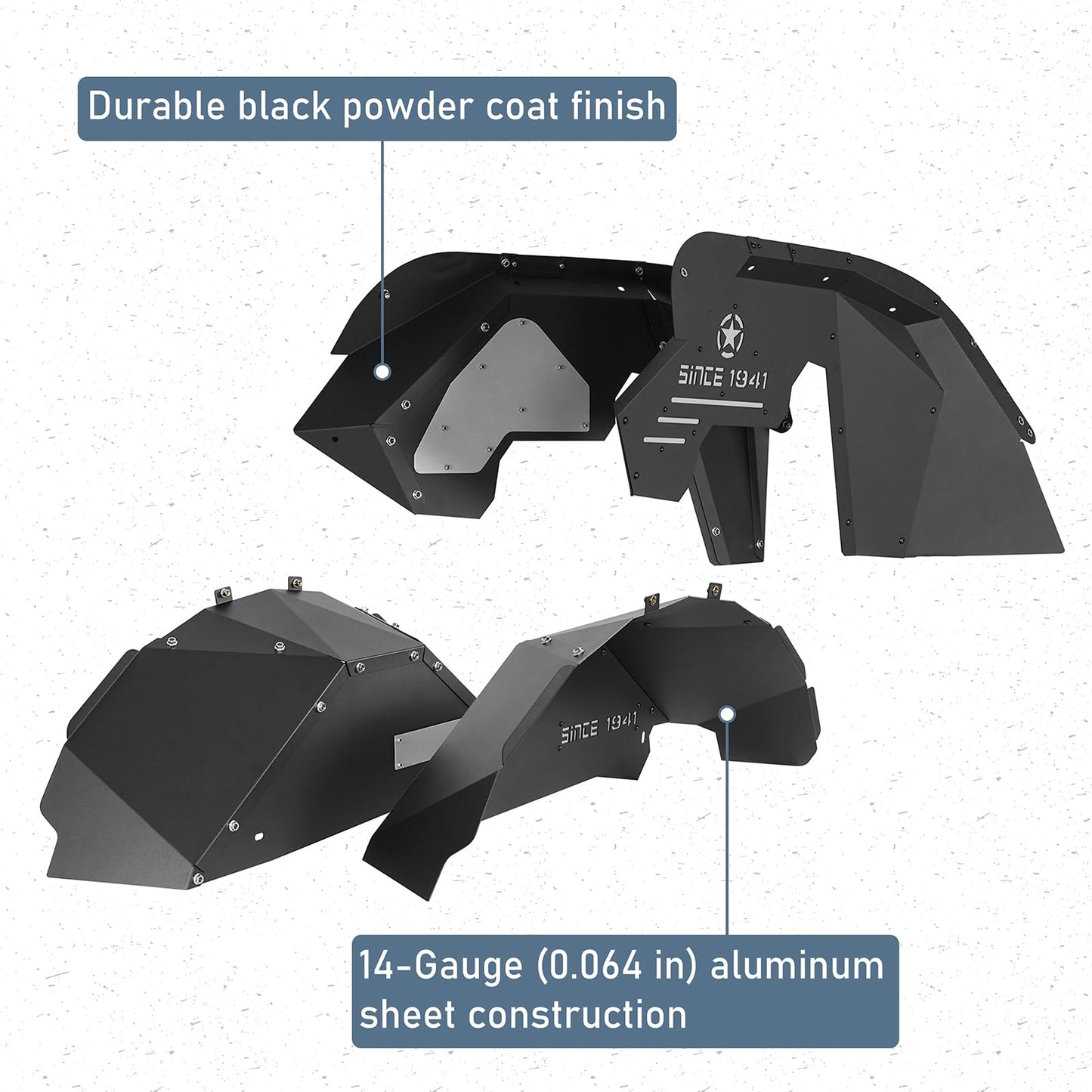 Splash & Mud Guard Liners - 4PC Aluminum Inner Fenders for Jeep JK 2007-2018