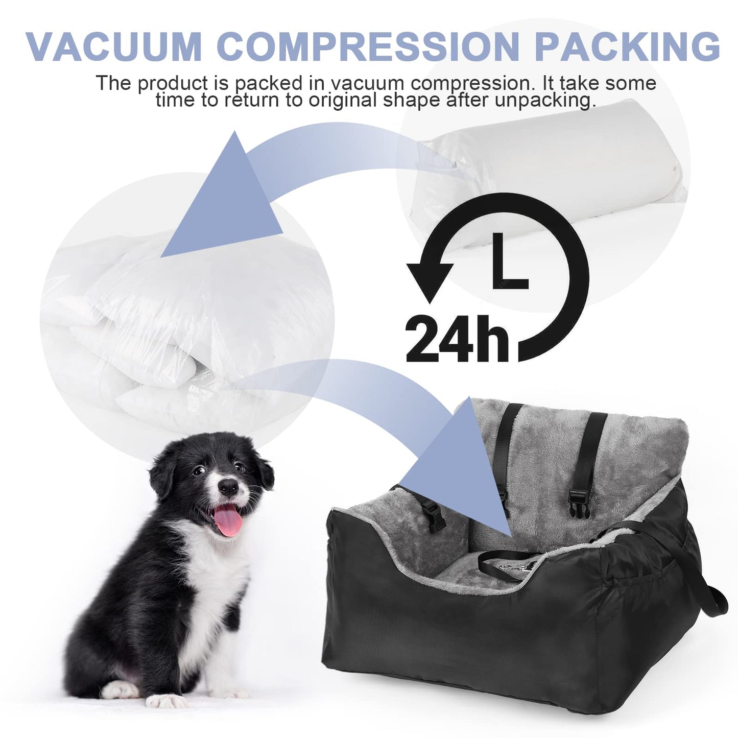 Dog Car Seat with Storage Pockets and Clip-On Leash Portable Car Travel Carrier Bed for Small Dogs
