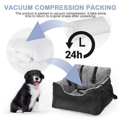 Dog Car Seat with Storage Pockets and Clip-On Leash Portable Car Travel Carrier Bed for Small Dogs