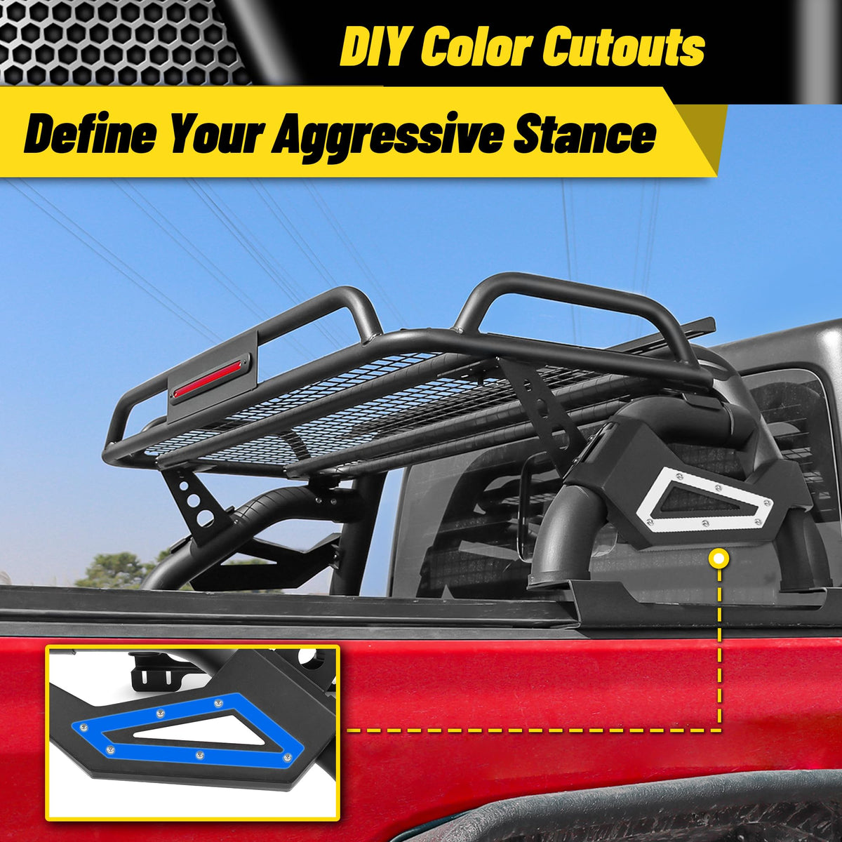 Truck Roll Bar with Cargo Carrier Basket Compatible with Ford F150, Ram 1500, Chevy Silverado, Tundra, Titan & GMC Sierra