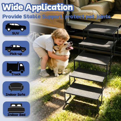 5-Step Dog Car Stairs - Upgraded Load Capacity for Large Dogs, Sturdy Portable Design