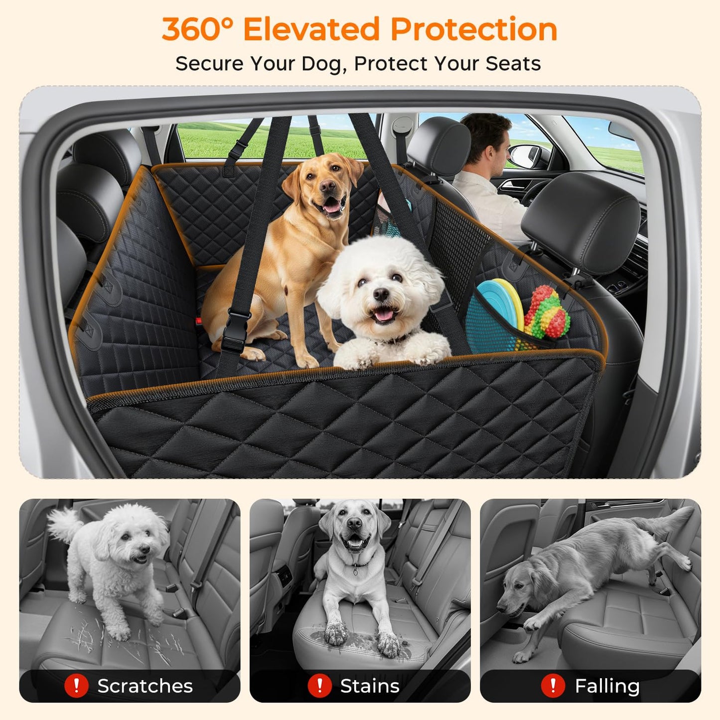 Dog Car Seat Cover for Back Seat with Mesh Window and Storage Pocket for Car SUV