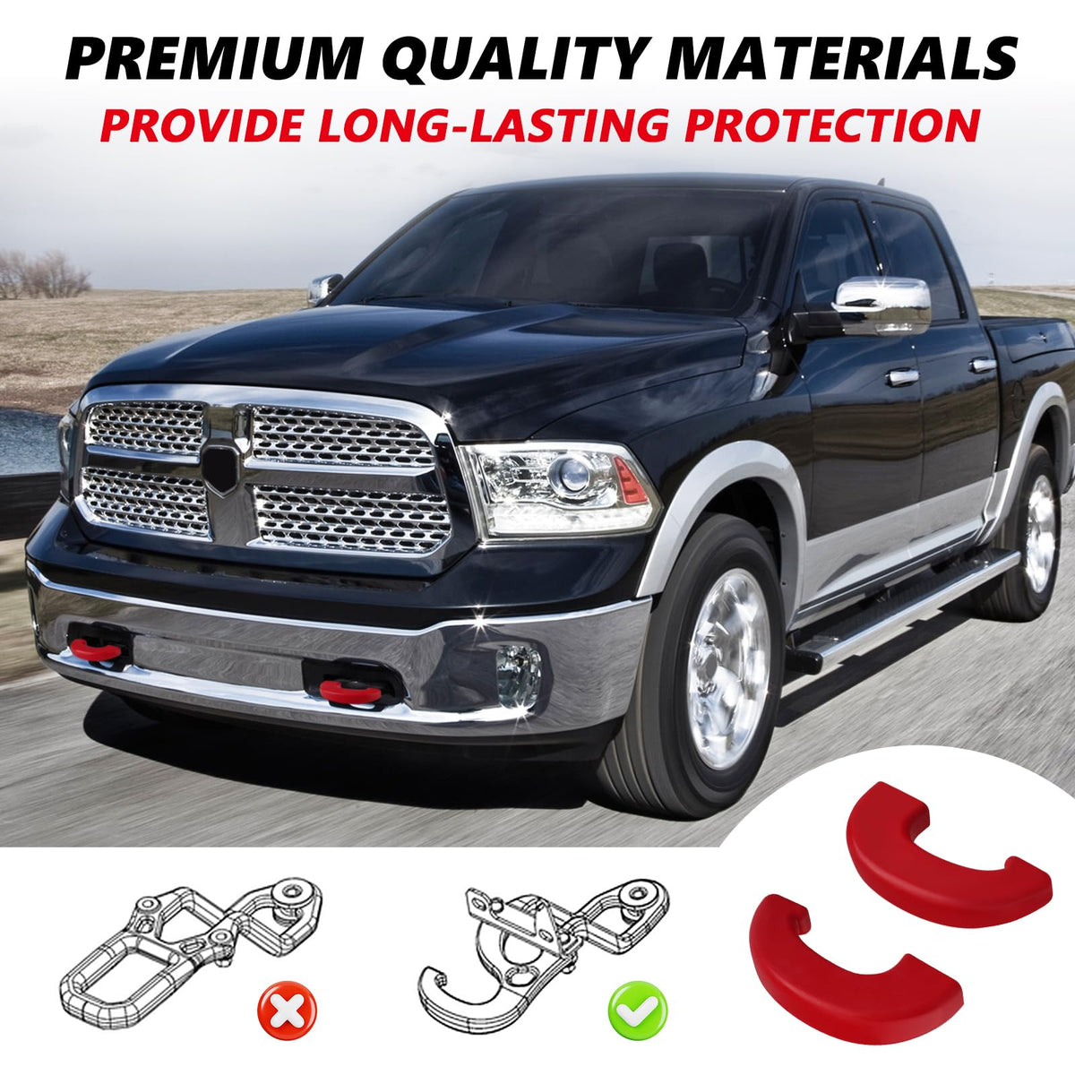 Tow Hook Covers for Dodge RAM 1500 2009-2018/DS Classic 2019-2026 (Not fit Rebel & Warlock)