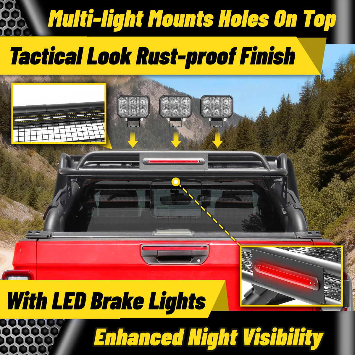 Truck Roll Bar with Cargo Carrier Basket Compatible with Ford F150, Ram 1500, Chevy Silverado, Tundra, Titan & GMC Sierra