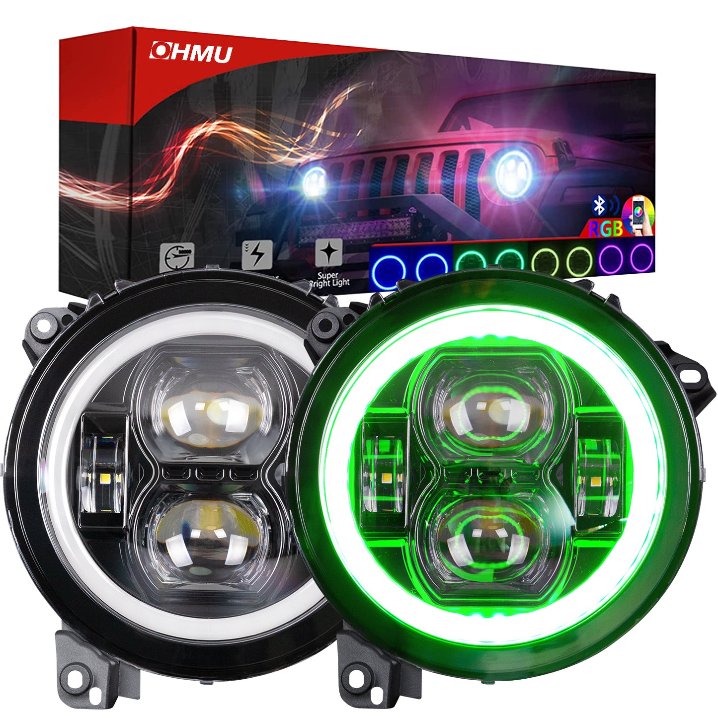 9” Inch RGB halo Headlights with Bluetooth for 2018-2023+ Wrangler JL Gladiator JT Accessories