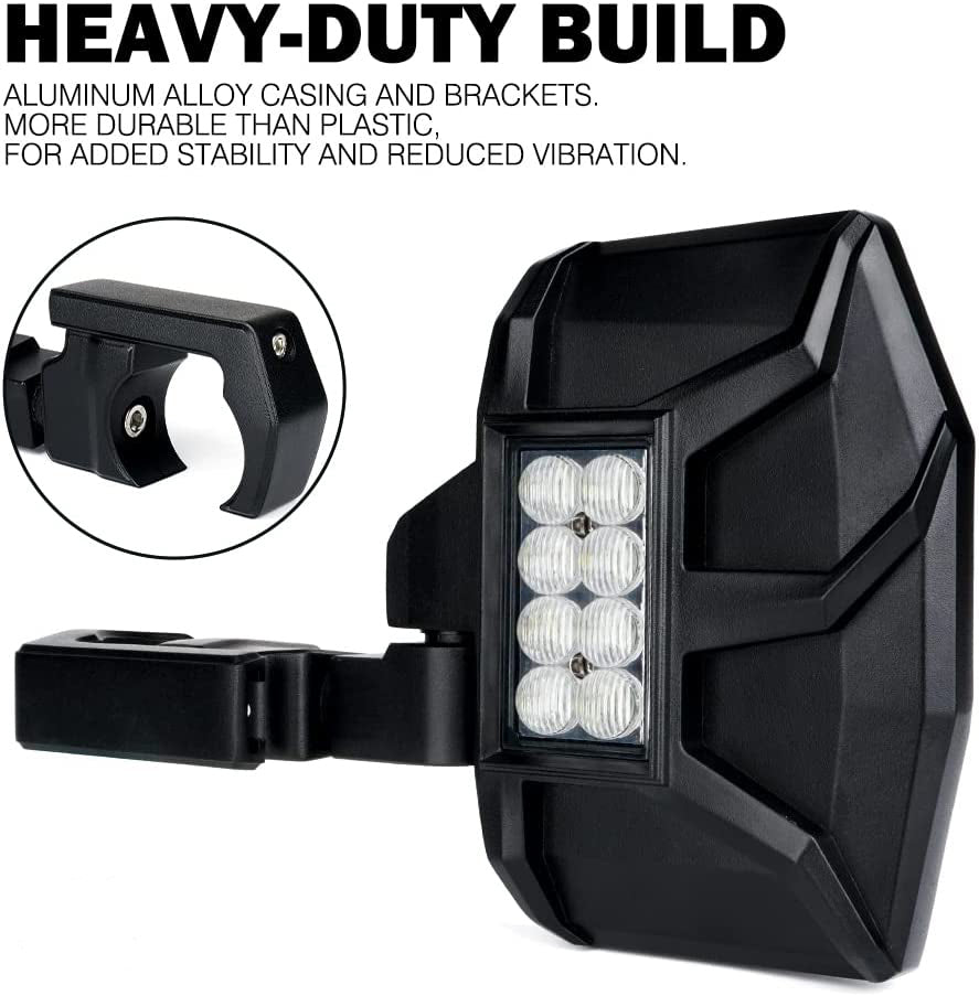 UTV RZR Side Rear View Mirrors w/ LED Lights,Wiring Harness and Rocker Switch - OHMU