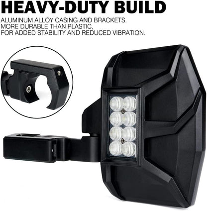 UTV RZR Side Rear View Mirrors w/ LED Lights,Wiring Harness and Rocker Switch - OHMU