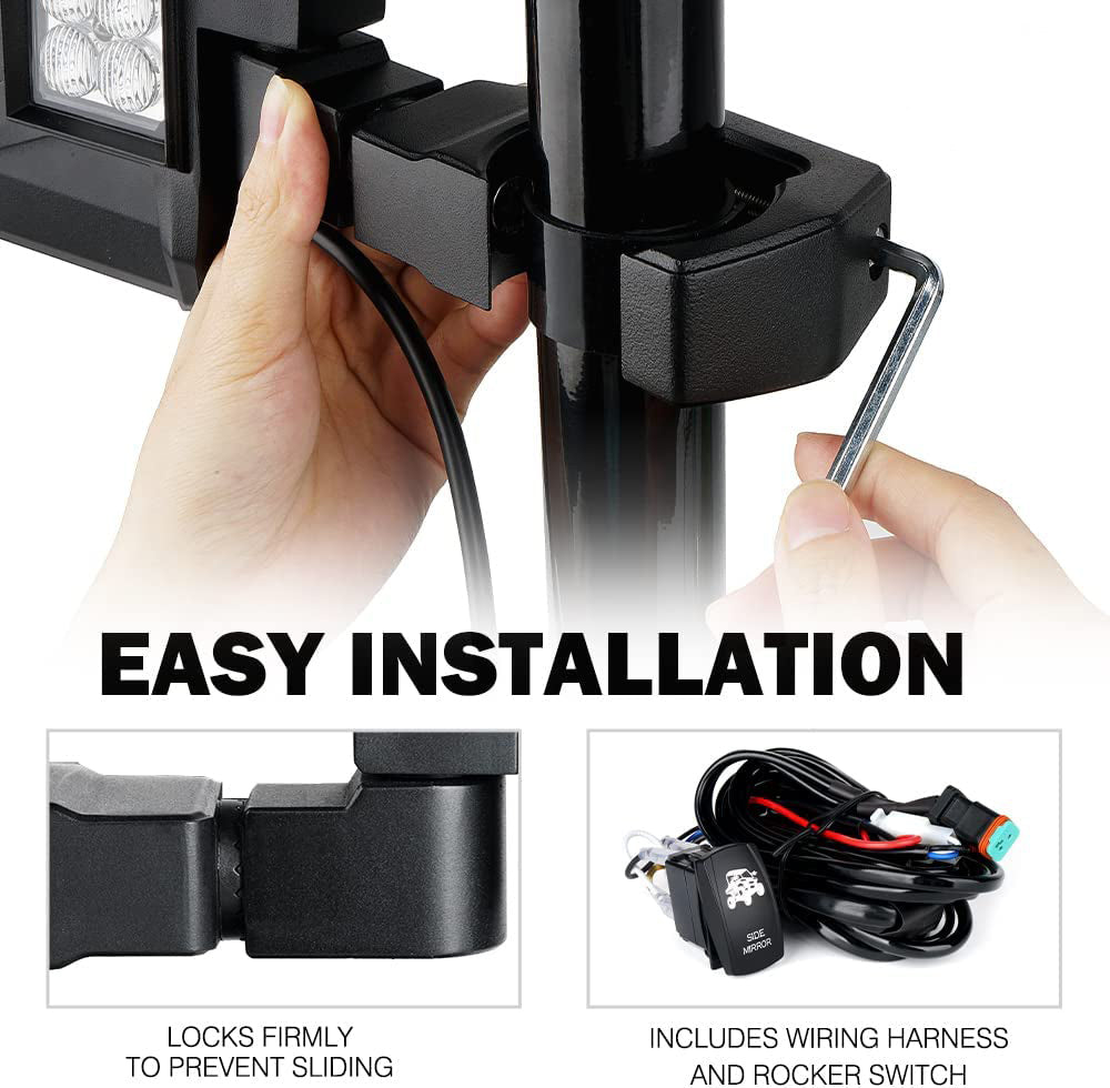 UTV RZR Side Rear View Mirrors w/ LED Lights,Wiring Harness and Rocker Switch - OHMU