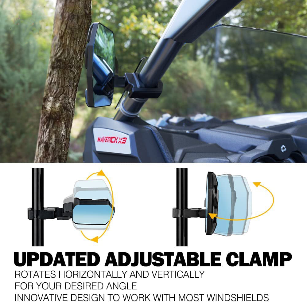 UTV RZR Side Rear View Mirrors w/ LED Lights,Wiring Harness and Rocker Switch - OHMU