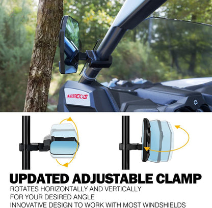 UTV RZR Side Rear View Mirrors w/ LED Lights,Wiring Harness and Rocker Switch - OHMU