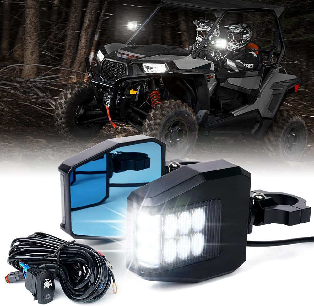 Aluminium UTV Side Rear View Mirrors with rocker switch Fits 1.6-2 Inch Roll Bar Cage - OHMU