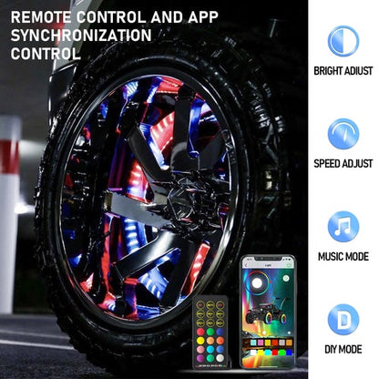 【EASY INSTALL】4Pcs 15.5 inch Led Wheel Ring Lighting Kit Single Row Chase Dancing Color Neon Rim Light with W/Turn Signal & Braking - OHMU