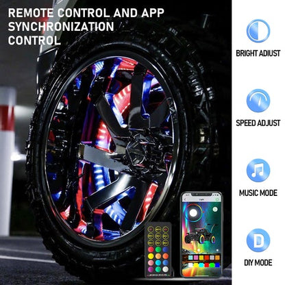 【EASY INSTALL】4Pcs 15.5 inch Led Wheel Ring Lighting Kit Single Row Chase Dancing Color Neon Rim Light with W/Turn Signal & Braking