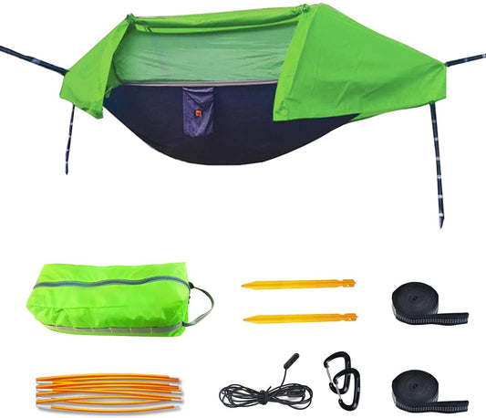 Camping Hammock Tent with Mosquito Net and Rainfly Cover (Green)