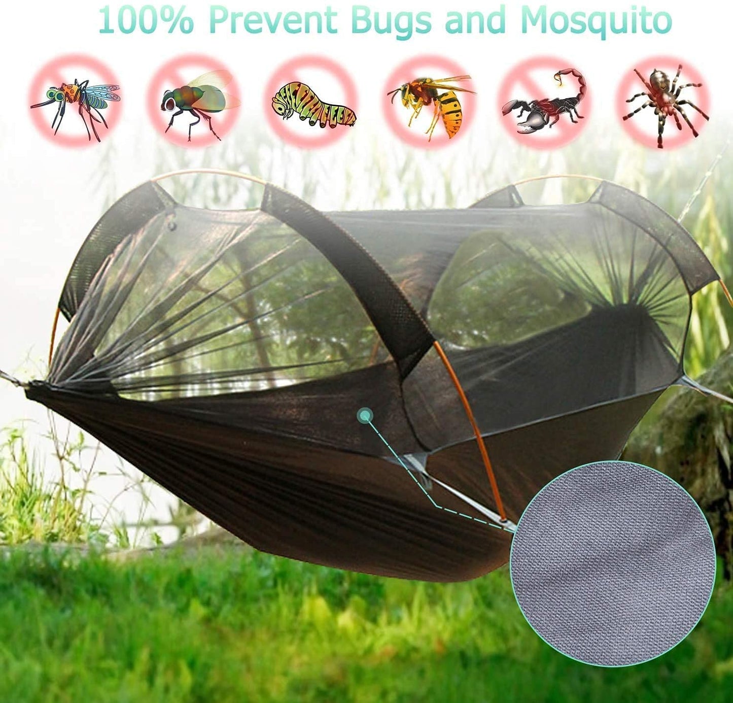 Camping Hammock Tent with Mosquito Net and Rainfly Cover (Green)