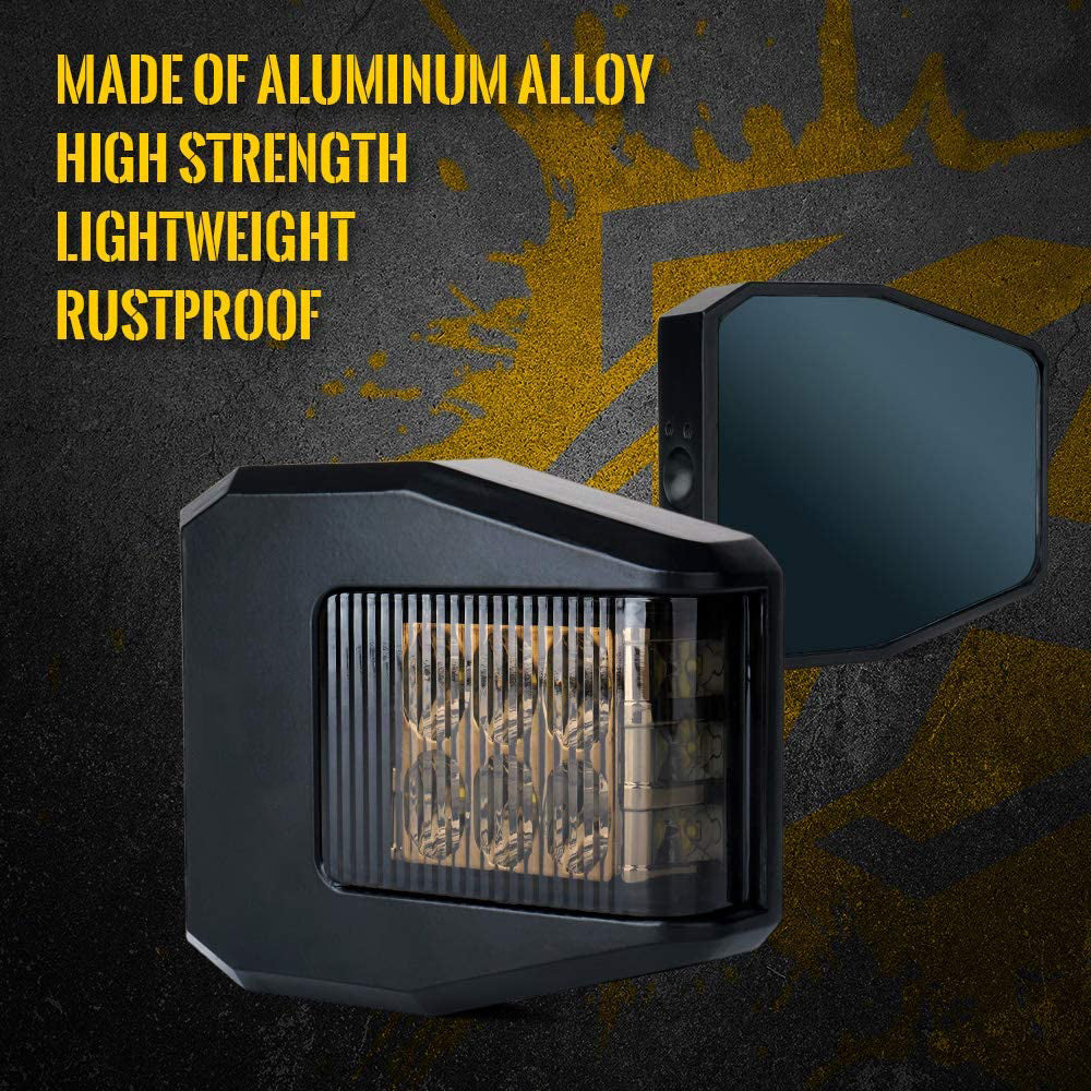 Aluminium UTV Side Rear View Mirrors with rocker switch Fits 1.6-2 Inch Roll Bar Cage - OHMU